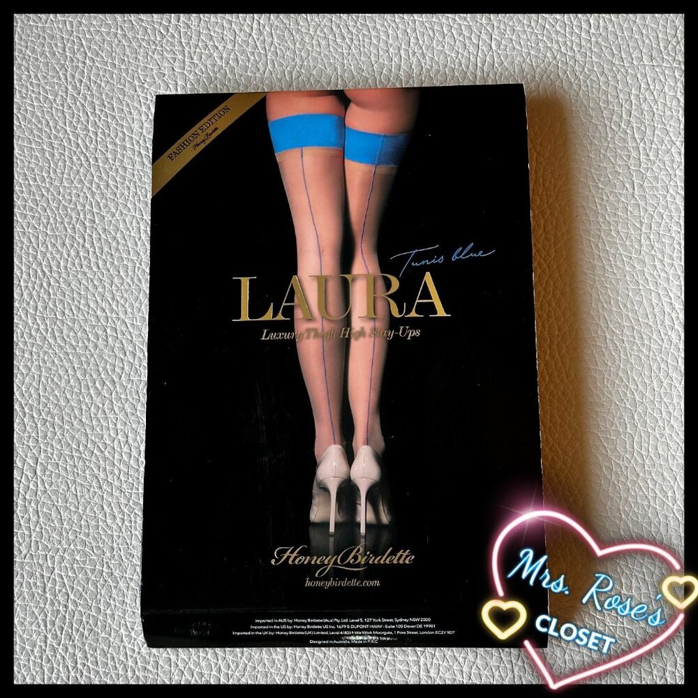 UNOPENED Honey Birdette Laura Tunis blue Stockings Size Medium